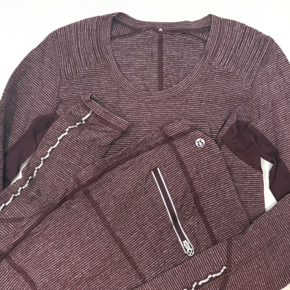 Lululemon Run Swiftly Tech Long Sleeve Maroon Stripe‎ Running Top Womens Size 4